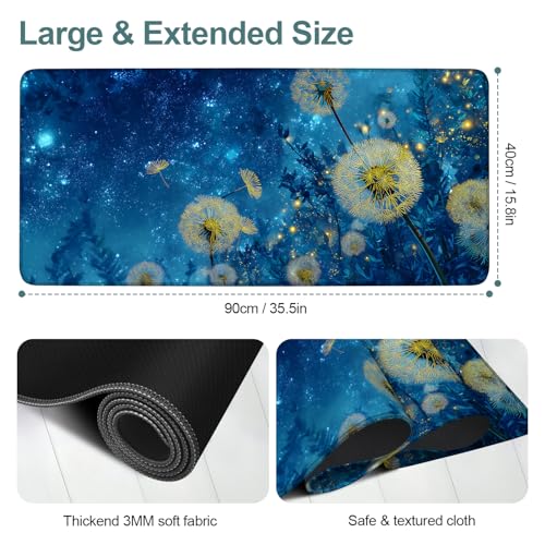 Dandelion Galaxy Extended Gaming Mouse Pad 35.4 x 15.7 Inch – Large Desk Mat for Gaming, Office Work, and Study, Featuring Dandelion and Cosmic Blue Theme with Non-Slip Rubber Base - color: #29, size: 35.4 x 15.7 Inch