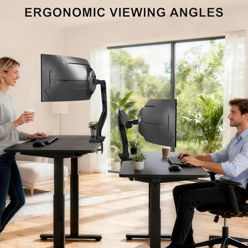 WALI Heavy Duty Single Monitor Arm for 13-49 inch 1000R Curved Screens, up to 44 Lbs, Adjustable Single Monitor Desk Mount with C-Clamp, Grommet Base, 75/100mm VESA Mount (GSM001XL), Black - size: 13" to 49"