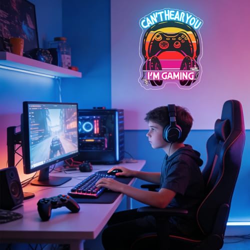 Can't Hear You I'm Gaming Neon Sign, Retro Game Controller Headphone LED Neon Light, USB Dimmable Gaming Room Decor, Gamer Gift for Teen Boys, Man Cave Bedroom Neon Sign For Wall Decor - color: I ' M Gaming