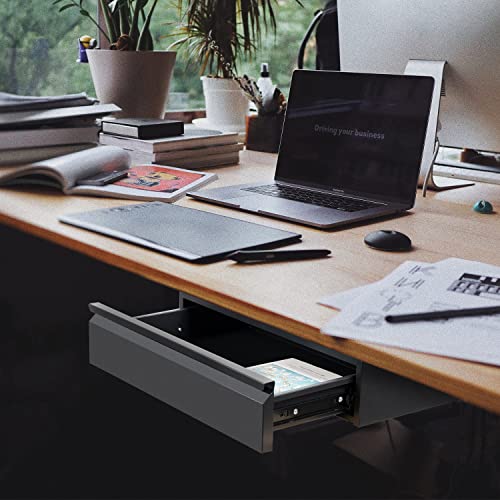 Under Desk Drawer 18", Pull-out Storage Organizer with Tall Brackets Mounted Under Wooden Table with a Max 2" Crossbar, Black_Tall Version - color: Black_Tall