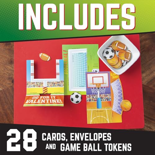 Peaceable Kingdom Valentines Cards for Kids Classroom, Set of 28 Valentines Day Gifts - Flick 'em Sports Games