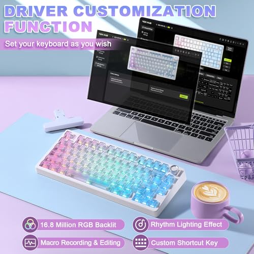 N75 V2 Mechanical Keyboard,75% Layout with Knob,2.4GHz/BT/Wired Tri-Mode Wireless Keyboard, Gasket Hot Swappable Gaming Keyboard,Linear Switches, RGB Backlit for Win & Mac (Pink-Blue Gradient) - color: Pink-Blue Gradient, size: Glacier Pro Switche