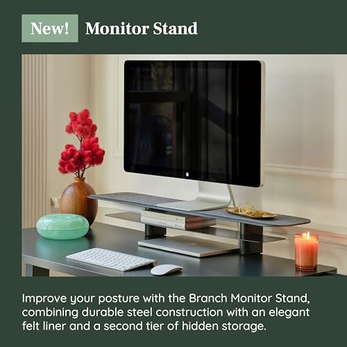 Branch Monitor Stand - Elegant, Durable Powder-Coated Steel Stand with Soft Felt Liner - Small Monitor Riser Second Tier Storage - Installs with a Universal Clamp for Ergonomic Workspace - Charcoal - color: Charcoal, size: Small