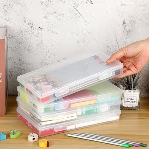 BTSKY Clear Plastic Storage Box with Flap Lid, Multipurpose Craft Organizers and Storage Box Art Supply Storage Organizer Plastic Sewing Box for Beads Pencils Sticky Notes, 4 Pack Medium Small - size: Medium Small-4 Pack