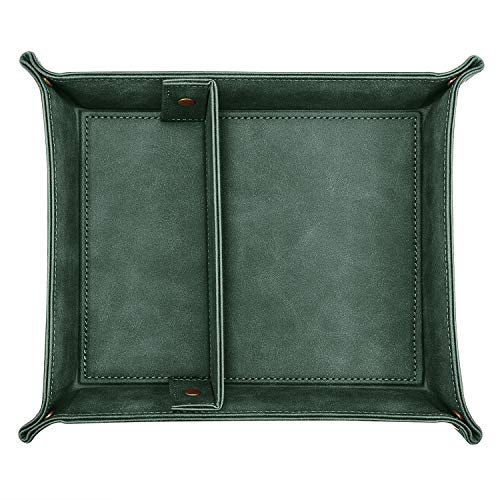 SITHON Valet Tray Desktop Storage Organizer, Removable 2 Compartments Catchall Tray Bedside Vanity Nightstand Caddy Holder Desk Storage Plate, Dark Green - color: Dark Green