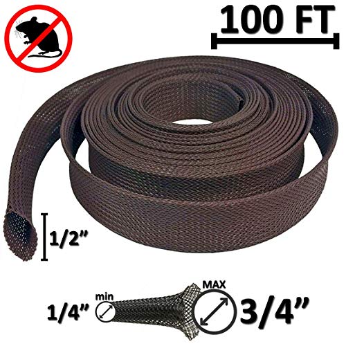 Electriduct 1/2" Chewing Resistant Braided Sleeving Repulsive Hose Wire Mesh Cable Protection Flexible Expandable Wrap - 100 Feet - color: Expandable (Dark Brown), size: 0.5 Inch - 100 Feet