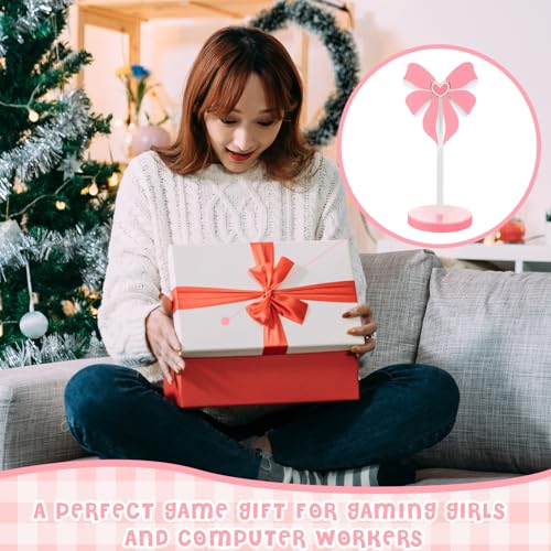 Kingdder Pink Bow Headphone Stand Cute Wood Headphone Stand Adorable Headset Holder Accessories Gamer Gifts for Teenage Women Teacher Girlfriend Office Worker Wife Gamer Room Decor Office Desk - style: Pink Bow