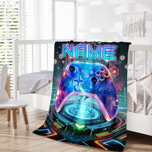 Personalized with Name Kids Blanket - 40x30 Inches Small Gamer Blanket for Boys & Girls 3-6, Gaming Stuff Themed Gifts for Gamer Lovers - Soft Warm Fuzzy Flannel Gift for Office, Sofa, Trip - color: Color 2-1, size: 40"x30"