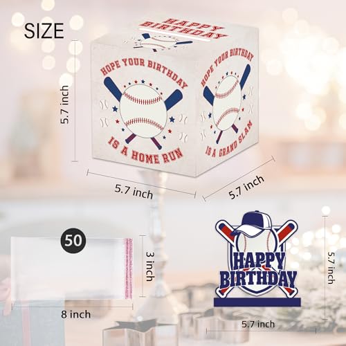 Baseball Birthday Money Box Gifts for Cash Pull, Happy Birthday Boxes Gifts for Money Pull Out Card, 50Pcs Transparent Bags - color: Blue2