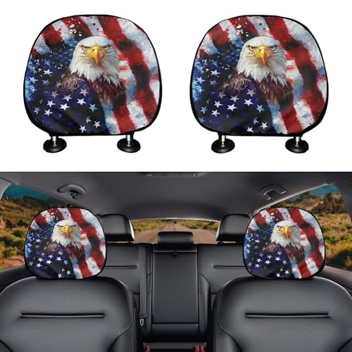 2 Pcs Car Seat Headrest Cover Soft Elastic Head Rest Protector for Cars Flower Printed Polyester Design Head Rest Cover Universal Fit Auto Interior Decor (American Flag Eagle) - color: American Flag Eagle
