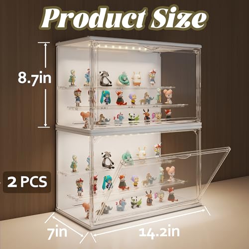 Clear Display Case for Collectibles, 3-Tier Adjustable Figure Display Case with LED Light, Stackable Acrylic Showcase with Magnetic Door for Jewelry,Collectibles (White, 2 Pack-17.4" H) - color: White, size: 2 Pack-17.4"H