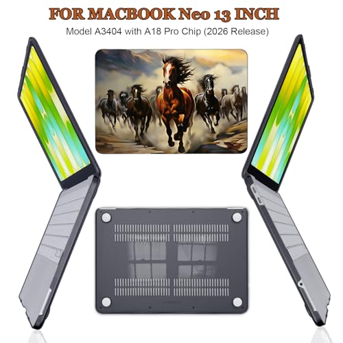 for 2026 MacBook Neo 13 Inch Case A18 Pro A3404 | Slim Scratch-Resistant Hard Shell Case with Keyboard Cover, Screen Film, Silicone Dust Plugs & Webcam Privacy Cover | Galloping Horse - color: Galloping Horse