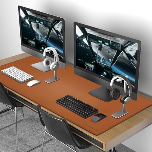 ZORESYN Light Brown Desk Mat 55"x24" Extra Large – PU Leather Desk Pad Protector for Dual Monitors, Waterproof Office Desk Mat for Keyboard & Mouse, Non-Slip Large Mouse Pad for Computer, Home Office - color: Light Brown, size: 55L x 24W inches