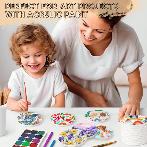 Ceramic Tiles for Crafts, GOH DODD 36 Pack Unglazed Blank Coasters with Cork Backing for Alcohol Ink Painting Acrylic Pouring Art Projects Housewarming Gifts Wedding School Education, Round, 4 Inch - color: Round, size: 36 Pieces