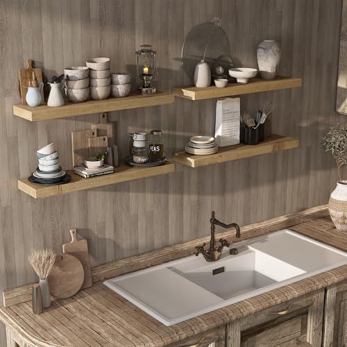 Acovy 36" Unfinished Solid Reclaimed Wood Floating Shelves, Rustic Heavy-Duty Wall Shelves, 8" Deep Floating Shelf for Living Room, Bathroom, Bedroom and Kitchen, Set of 2, Natural - color: Natural, size: 36inches-2p