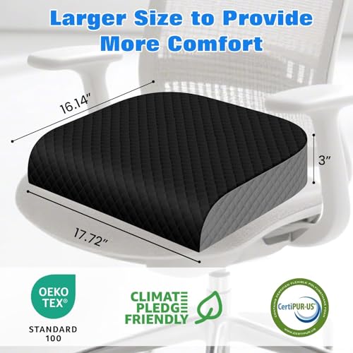 Seat Cushion, Memory Foam Chair Pad for Sciatica & Hip Pain Relief, Non-Slip Cushion for Office, Home, Car, Large Desk Chair Cushion, Washable Cover & Handle, Large, Black - color: Black, size: Large