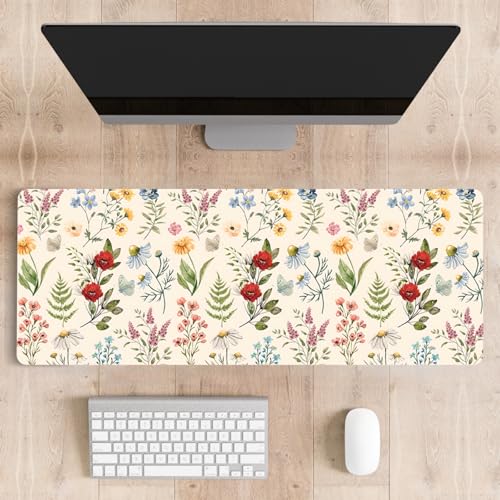 Mousepad Desk Mat Gaming Large Keyboard Cute Office Desktop Computer Laptop XXL Long Big Kawaii Aesthetic Girly Pretty Design Women Girl Gamer Oversized Wide 30x12'' Mousepad, Plant Flower - color: Plant Flower