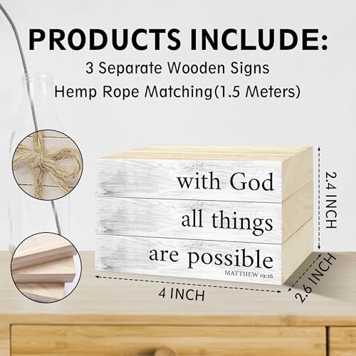 Mini Decorative Books For Home Decor, Small Christian Table Faux Wood Book Stack Decor, With God All Things Are Possible Bible Stacked Book Decor, Stack Display Book For Shelf, Three Pieces -A(02) - style: Farmhouse