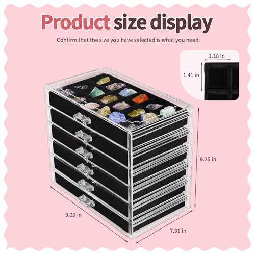 Bfttlity Acrylic Rock Display Case, 108 Grids Rock Collection Box for Kids, Clear Display Cases for Stones Collectibles Gemstone Crystals Storage Boxes (108 Grids) - size: 108 Grids