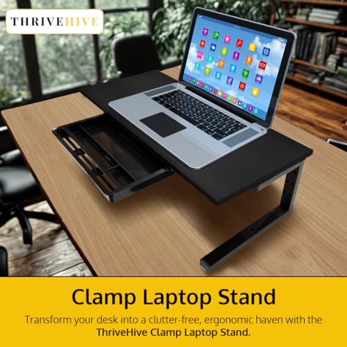Ergonomic Clamp-On Laptop and Computer Monitor Riser Stand with Drawer, 21.6 x 9.8 inch - Black |Laptop Stand for Desk, Monitor Riser, Desk Organizer, Office Desk Home Workspace - color: Black