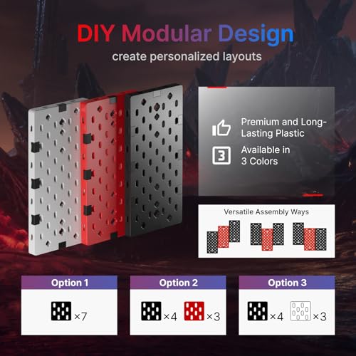 PEGZONE Controller and Headphone Holder Wall Mount, Modular Gaming Pegboard with Accessories, Controller Stand, Disc Shelf Organizer, 7pcs, Black & Red - color: Black & Red, size: 7 PCS
