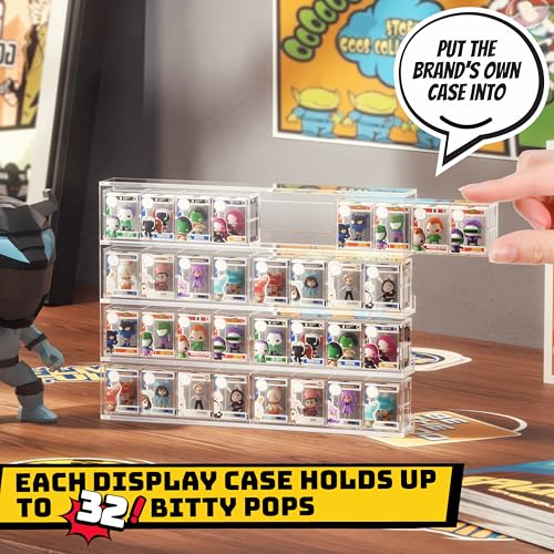 WINKINE Acrylic Display Bitty Protector Case Compatible with Funko Bitty Pop, Clear 32 Slots Figure Display Shelf for Countertop & Wall-mount, Mini Collection Case, Figure Holder Stand, 2 Pack(Clear)