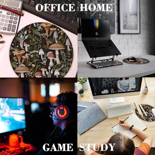 Autumn Mushrooms Berries Mouse Pad Round Mouse Mat, Non-Slip Rubber Base Mousepad with Stitched Edge for Wireless Computer Laptop Office Desk Accessories 8 x 8 Inches - color: Autumn Mushrooms Berries
