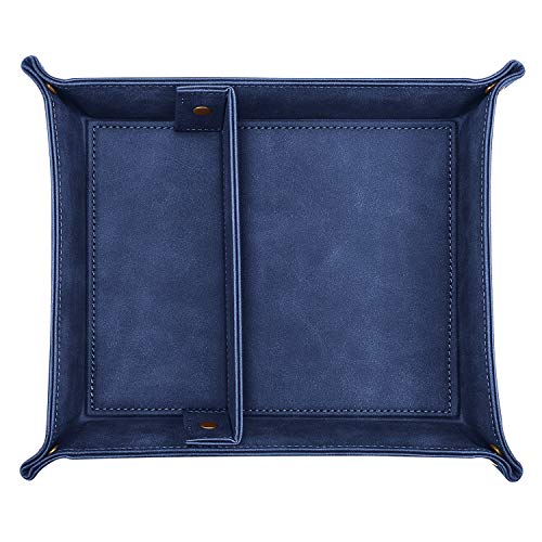 SITHON Valet Tray Desktop Storage Organizer, Removable 2 Compartments Catchall Tray Bedside Vanity Nightstand Caddy Holder Desk Storage Plate, Dark Blue - color: Dark Blue