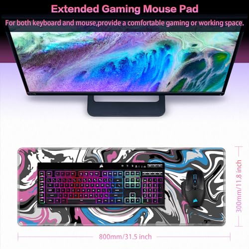 Canjoy Gaming Mouse Pad, Fluid Pattern Mouse Pad 31.5x11.8inch Large Extended Computer Mouse Mat Keyboard Full Desk Mousepad for Gaming, Office, Home - color: Pink-Blue Fluid, size: 800*300mm