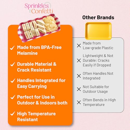 Sprinkles & Confetti Melamine Serving Tray Pink Plaid - Reusable Lightweight Serving Platter for Charcuterie, Appetizers & Desserts - Durable BPA-Free - for Pink Birthdays and Summer Parties - color: Pink Plaid