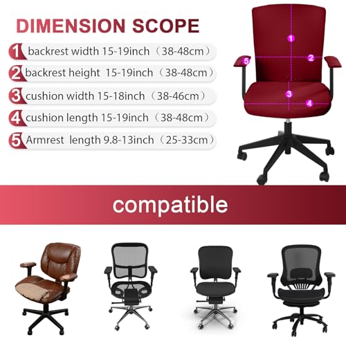 Tallew 4 Pcs Office Chair Covers Set Computer Universal Protective Stretchable Chair Seat Covers Desk Armrest Slipcovers Pads Office Cushion Backrest for Rotating(Red) - color: Red