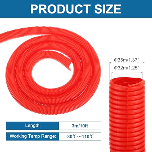 MECCANIXITY 1 1/4 Inch 10ft Split Wire Loom Tubing, Flexible Cord Protectors with Installation Tool Cable Management Sleeve Conduits Cover for Office Home Electrical Automotive Wires, Red - color: Red, size: 1 1/4 Inch 10ft