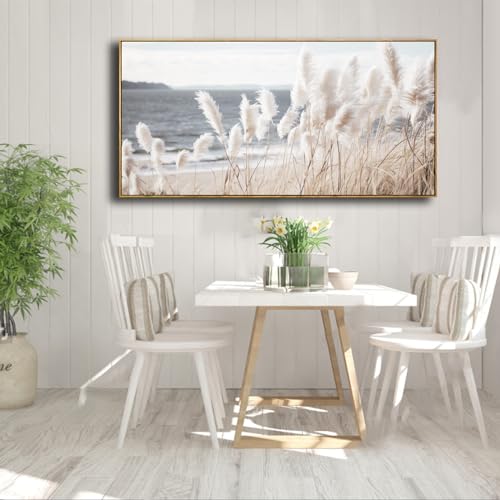 Framed Wall Art Artwork Decor Nature Wall ArtReedSeascape Wall Decor for Bedroom Living Room Decoration Home Kitchen Office 20" x 40" - color: Off-white, size: 40"L x 20"W