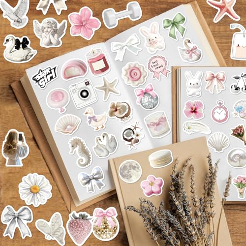 120Pcs Coquette Stickers, Cute Aesthetic Laptop Stickers, Waterproof Aesthetic Vinyl Stickers, Pink White Y2K Sticker Pack for Girls Water Bottles Laptop Computer Phone Guitar - color: Pinkish-white Stickers