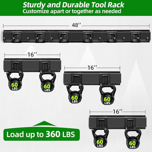 PIYILO Garage Organization, Garage Wall Organizer with 48 inches Rails and 6 Hooks, Tool Organizers Heavy Duty, Shovel Holder Wall Mount Max Load 360 LBS, Sturdy Garden Tool Rack for Folding Chairs - size: 48 inch 6-Hook