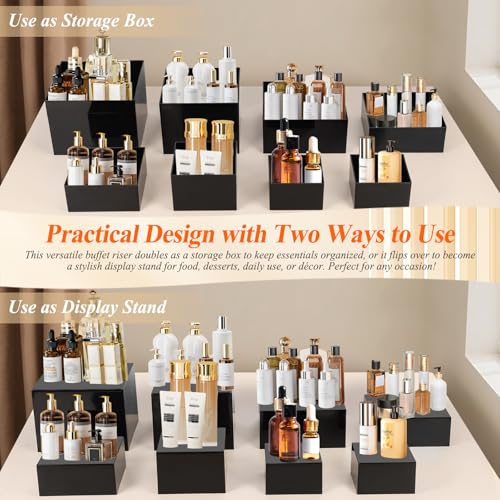 8Pcs Black Acrylic Buffet Risers with Mini Sign and Marker, Food Display Risers for Party Catering Dessert Jewelry, Acrylic Cube Nesting Boxes with Hollow Bottoms(9" 8.5" 8" 7.5" 6.8" 6" 5" 5") - color: 9" 8.5" 8" 7.5" 6.8" 6" 5" 5