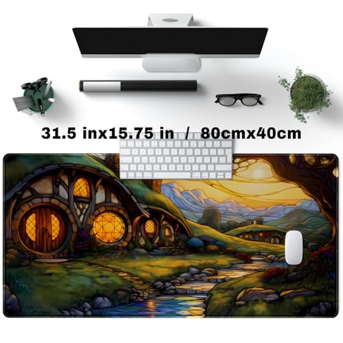 Cute House Anime Mouse Pad Desk Mat Gaming Playmat MTG Game Mat Large Gaming Mousepad for Desk Computer Keyboard Laptop Pad, Desk Decor Home Office with Stitched Eges Pad (31.5x15.7 in) - color: D-green Dwarf House