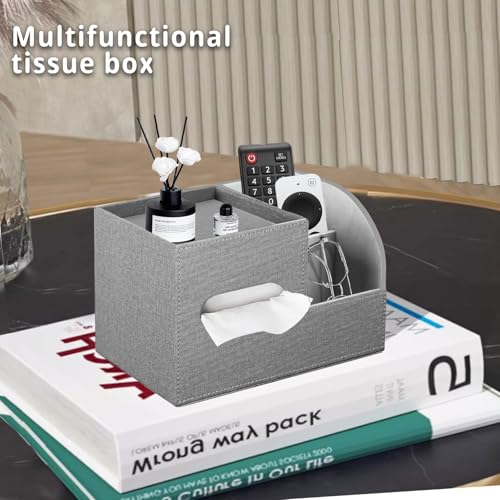 PU Leather Tissue Box Cover Square,Tissue Box Holder Organizer with Storage Tray and Remote Control Holder for Bathroom Countertop Night Stands Bedroom Office Desk,Napkin Caddy Decorative Black - color: Grey