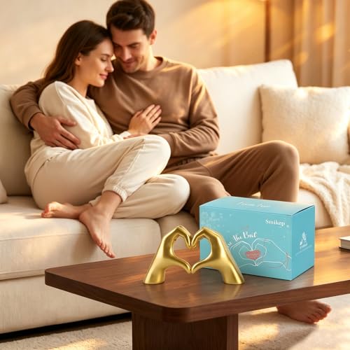 Small Gold Hand Heart Sculpture Home Decor for Living Room Bedroom Office | Resin Heart Gesture Statue Gifts Merch for Women Girls Wedding Birthday Love Finger Statue for Shelf Bookshelf Coffee Table - size: X-Small