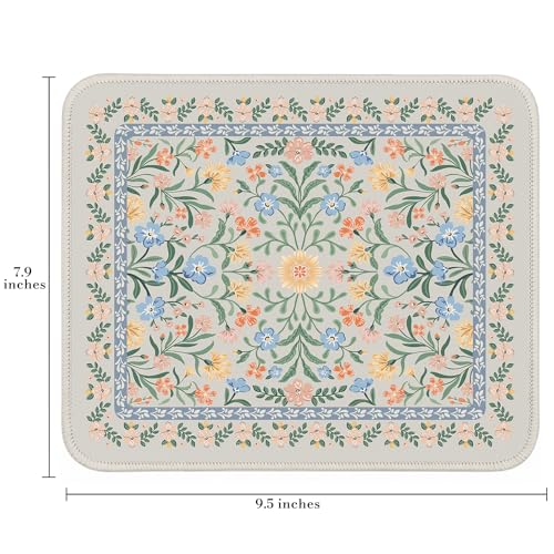 iCasso Aesthetic Small Floral Mouse Pad, Mini Portable Travel Mousepad, Anti-Slip and Comfortable Cloth Mouse Mat 7.9"x9.5" with Stitched Edges for Computer, Laptop, Office, Home(Green Floral) - color: B-green Floral, size: 9.4L x 7.8W inches