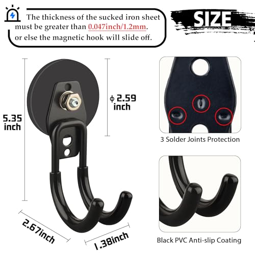 ULIBERMAGNET Garage Strong Magnetic Hooks, 2 Pack Black Heavy Duty Large J Hooks with Magnet, Anti-Slip Coating Magnet Hooks for Garden Tools, Ropes,Drill - style: 2.59" Powerful Medium J Black 2PC