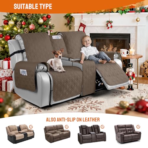 VANSOFY Loveseat Recliner Cover with Console 100% Waterproof Sofa Slipcovers Non-Slip Reclining Couch Cover Split Sofa Covers Furniture Protector for Pets, Dogs(Brown) - color: Brown
