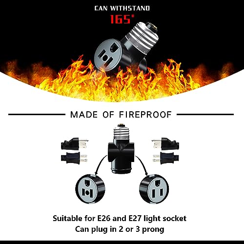 2 Pack, Light Socket to Plug Adapter, Convert E26 Light Socket to 3-Prong Outlet Adapter and Light Bulb Socket (Black) - style: Black