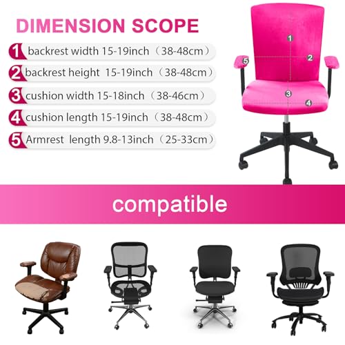 Tallew 4 Pcs Office Chair Covers Set Computer Universal Protective Stretchable Chair Seat Covers Desk Armrest Slipcovers Pads Office Cushion Backrest for Rotating(Rose Red) - color: Rose Red
