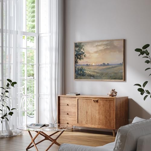 Living Room Country Farmhouse Decor Vintage Wall Art Fall Landscape Watercolor Painting Wilderness Landscape Painting Golden Hour Prairie Art Print for Home Bedroom Kitchen Bathroom 16x24 Inch Unframed - color: Sunset, size: 24"L x 16"W