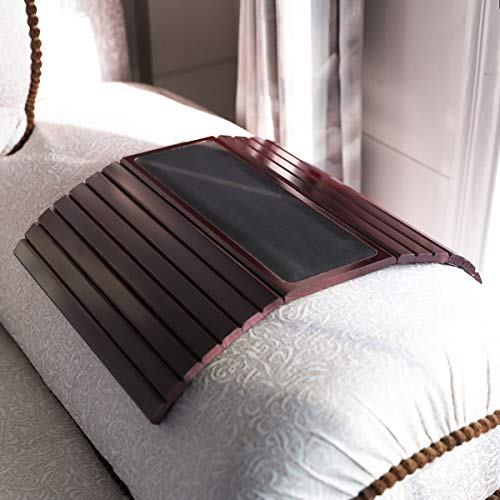 GEHE Couch Arm Tray Table, Flexible/Foldable Sofa Armrest Tray, Couch Armrest Table Cup Holder Great for Drinks Snacks Remote Control, Portable Side Table and Anti-Slip Bottom - color: Mahogany