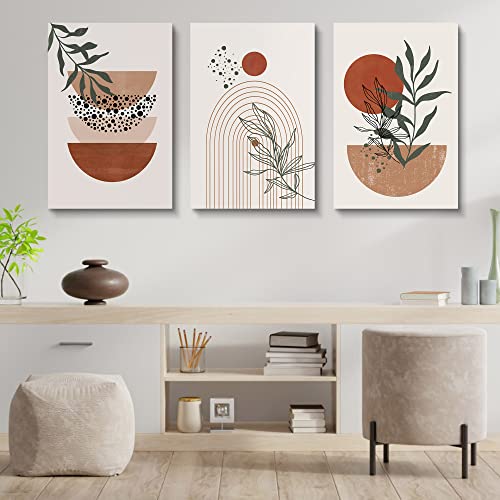 Boho Wall Art Prints,Boho Wall Decor, Mid Century Modern Wall Art,Set of 3 Prints, Abstract Geometric Prints Black Beige Terracotta Minimalist Art, Natural Framed Canvas Prints Artwork For Living Room - color: Boho Prints-1, size: 24x36inchx3pcs
