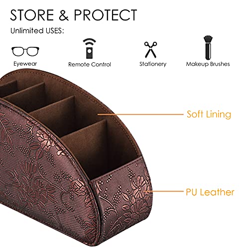 SITHON Remote Control Holder with 5 Compartments - PU Leather Remote Caddy Desktop Organizer Store TV, DVD, Blu-Ray, Media Player, Heater Controllers, Antique - color: Antique, size: Small