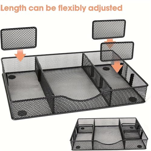 VyGrow Desk Drawer Organizer Tray, Metal Mesh Drawer Organizers Office, 6 Adjustable Compartment, Desk Organizer Tray for Home Office 12.87L x 8.73D x 1.96H inch, Black, 1PC Medium - color: 1PC Medium