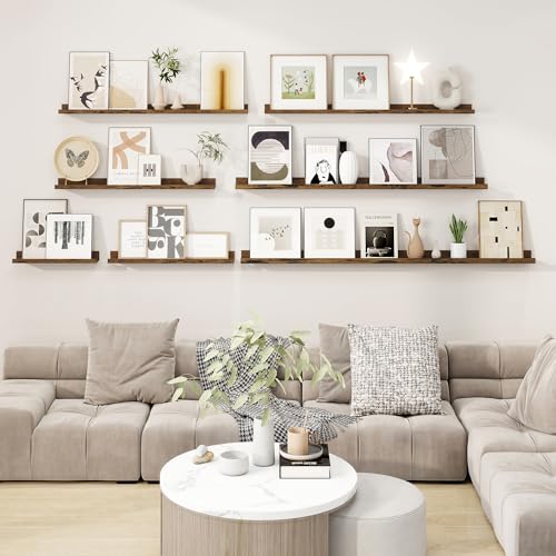 RICHFOCUS Picture Ledge Shelf, 40 inch Floating Shelves Set of 2, Wood Wall Shelves with Lip, Wall Decor Storage for Bedroom Living Room Bathroom Kitchen Nursery Photo Picture, Rustic Brown - color: Rustic Brown, size: 40 Inch, set of 2
